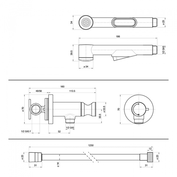 Bossini Macan Гигиенический душ с прогрессивным смесителем, лейка пластиковая, шланг Cromolux, цвет: хром