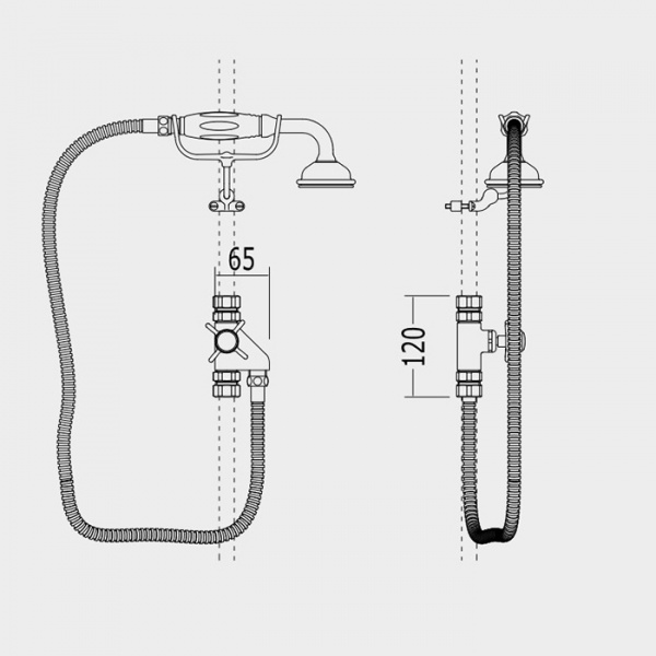 Devon&Devon Ручной душ с переключателем и держателем с черной ручкой, цвет: никель блестящий