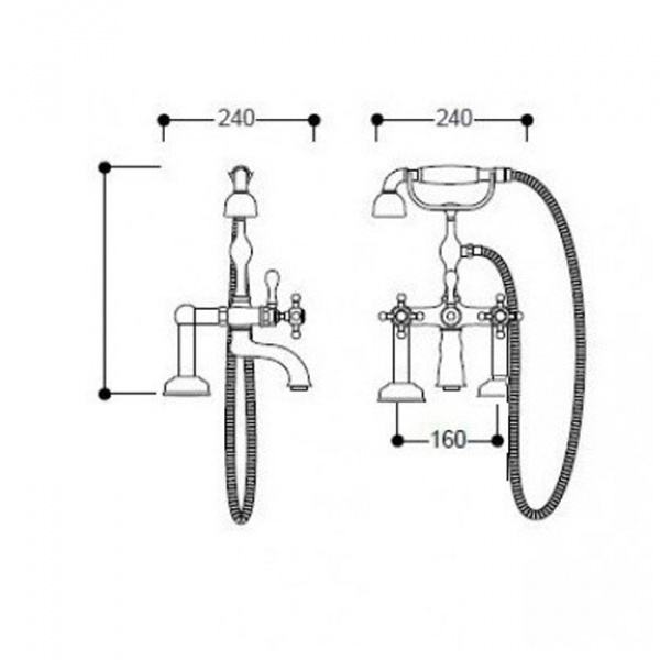 Kerasan Retro Смеситель для ванны с лейкой, золото