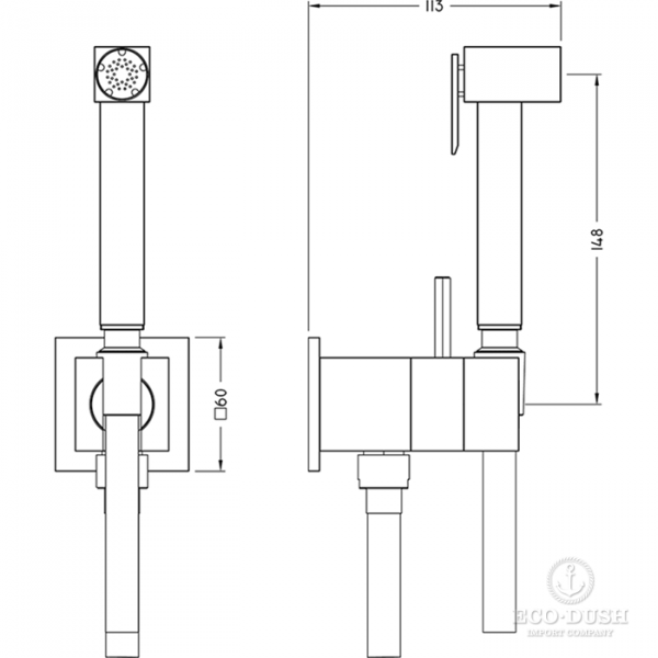HUBER Shower Гигиенический душ со шлангом 120 см,вывод с держателем и встроенный прогрессивный картридж, цвет: хром