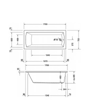 Duravit Daro  Ванна 170х75х46см, акриловая, прямоугольная встраиваемая ,с наклоном для спины 