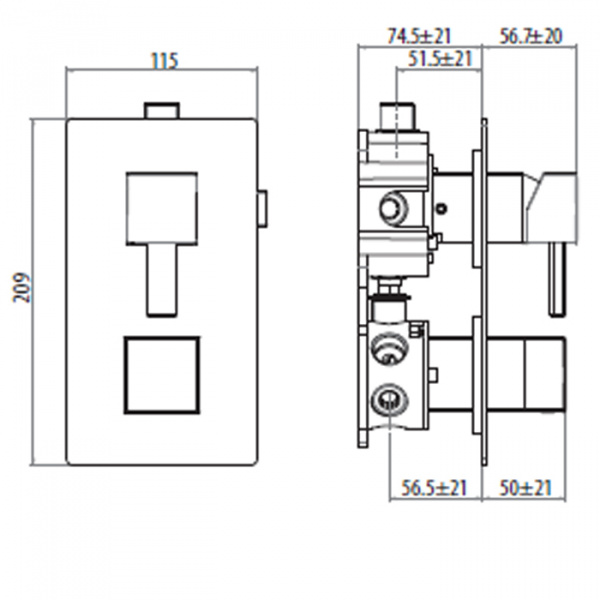 Gattoni Kubic GBOX Встроенный смеситель для душа c переключателем на 4-5 выхода (укомплектован GBOX), цвет: хром