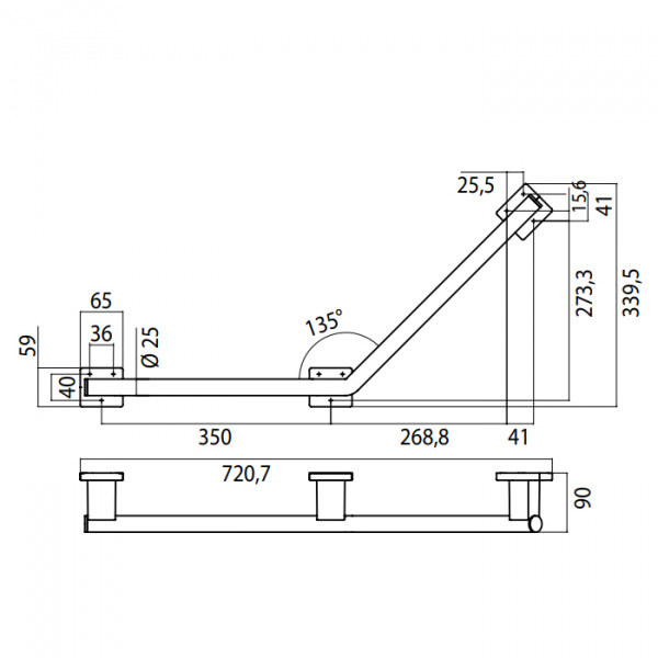 EMCO System2 Поручень изогнутый, левый, 135°, подвесной, цвет: хром