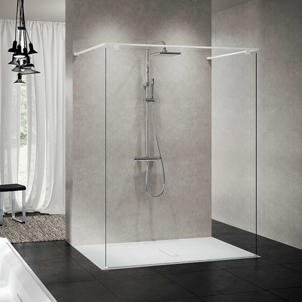 Novellini Kuadra HF Душевое ограждение 154х214.7cм., с свободным входом, с полкой, стекло прозрачное, цвет: белый матовый
