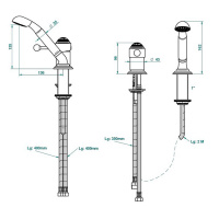 THG Marquise platinum decor Смеситель на борт ванны на 2 отв, однорычажный, без излива, с ручным душем, ручки белые, декор платина, цвет: хром