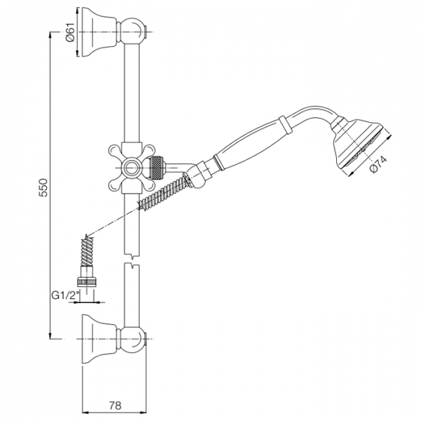 Carlo Frattini Herend Душевой гарнитур, в комплекте: стойка, шланг 1500 мм, держатель для  лейки, лейка, цвет: хром