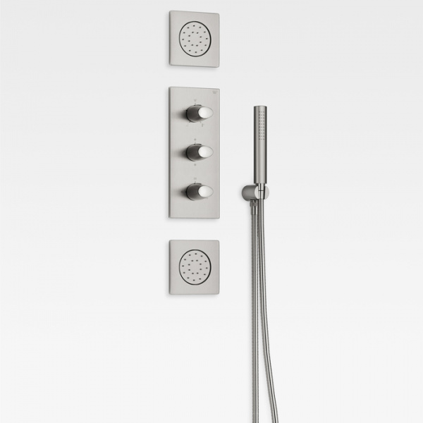 Armani Roca Island Комплект встраиваемой душевой системы.: термостат на 5 источников, ручной душ, кронштейн, шланг, 2 форсунки, цвет: brushed steel