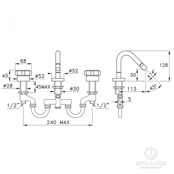 Stella Aster Смеситель для биде на 3 отверстия 3603, цвет: хром