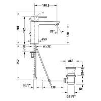 Duravit B.3 Смеситель для раковины, 1 отв., с донным клапаном, излив 141мм, цвет: хром