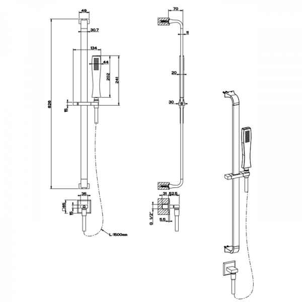 Gessi Mimi Душевая стойка с ручным душем и выводом воды из стены, цвет: золото