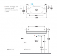 Globo Forty3 Раковина 70х27 см, 1 отв., без перелива, с креплением, цвет: белый