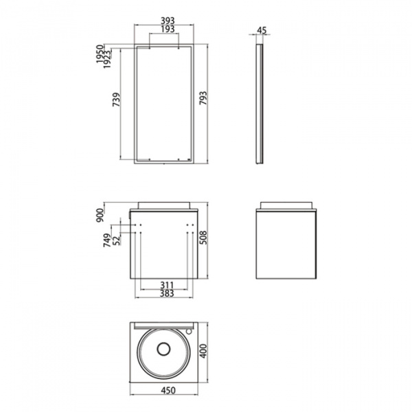 EMCO Asis Комплект мебели, отверстие для смесителя справа, зеркало с LED подсветкой, Ручка слева, 45см, белый