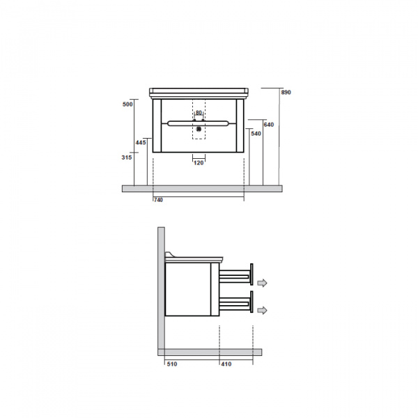 Kerasan Waldorf Комплект подвесной/напольной мебели 80см, с 2-мя ящиками Цвет: белая матовая ваниль НОЖКИ НА ВЫБОР