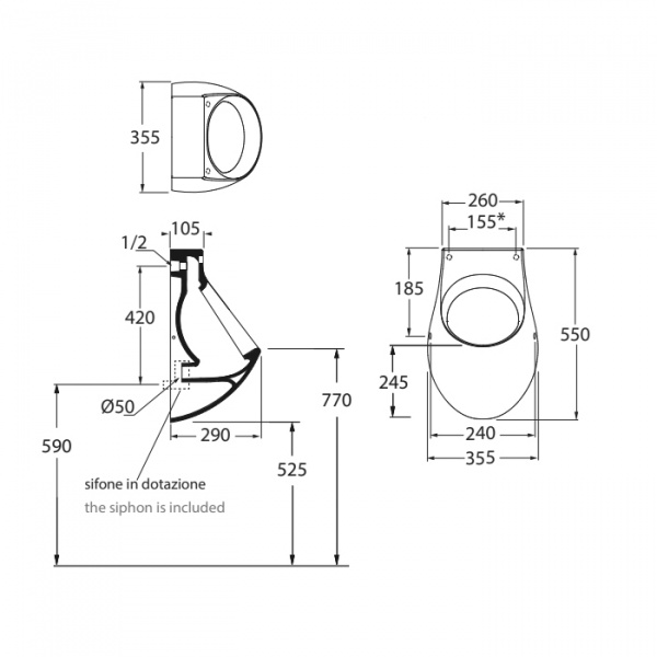 AZZURRA NUVOLA Писсуар настенный 55х35,5см с отверстиями для крышки, цвет: белый