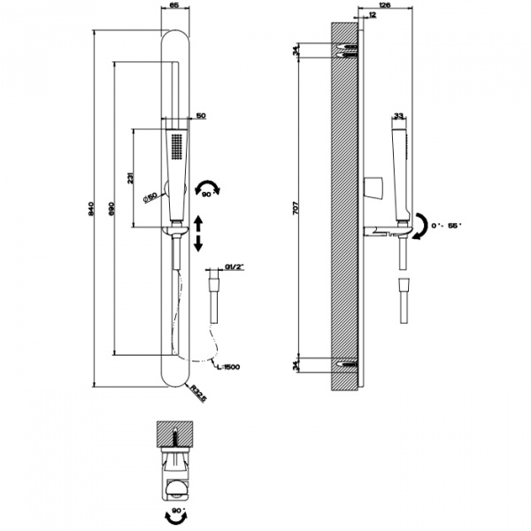 Gessi Cono Штанга в комплекте с душевой лейкой легкой очистки, шланг 1,50 м, цвет: хром