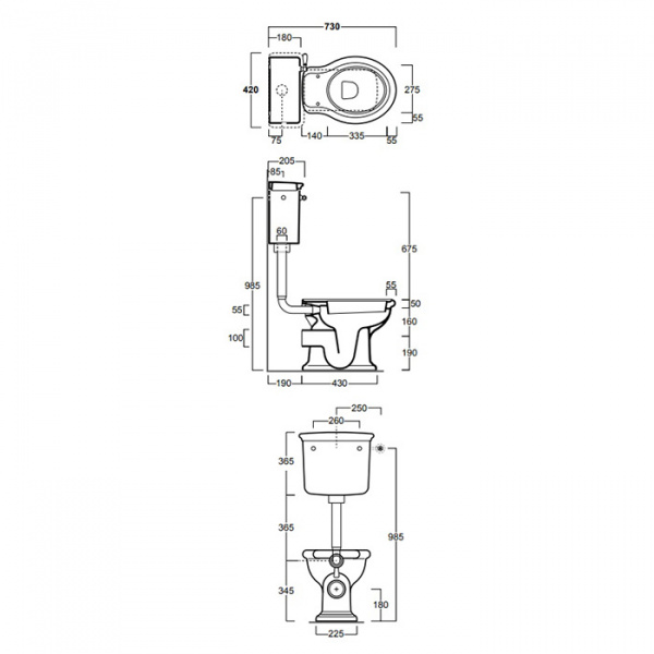 SIMAS Lante Унитаз напольный, выпуск в стену, 38,5х58см, цвет белый с низким бачком, с фурнитурой цвета бронза, СИДЕНЬЕ НА ВЫБОР