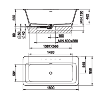 Gessi Rettangolo Ванна отдельностоящая/встраиваемая 180х95x55см, цвет: матовый белый/RAL