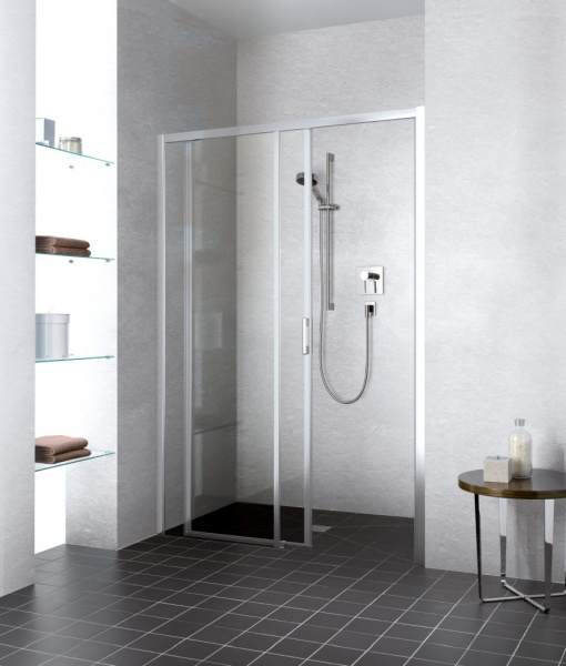 Kermi LIGA Дверь в нишу LI D2L 140х200см., н.ч. слева, глянцевое серебро+klar