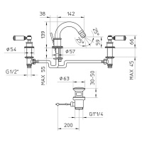 Bossini Liberty Смеситель для биде на 3 отверстия с поворотным изливом и заглушкой 1”1/4, цвет: хром