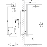 Gessi Rettangolo Термостатический смеситель с верхним душем, авт.переключателем ванна/душ, лейкой и шлангом 1,5м, высота 1060мм, цвет: хром