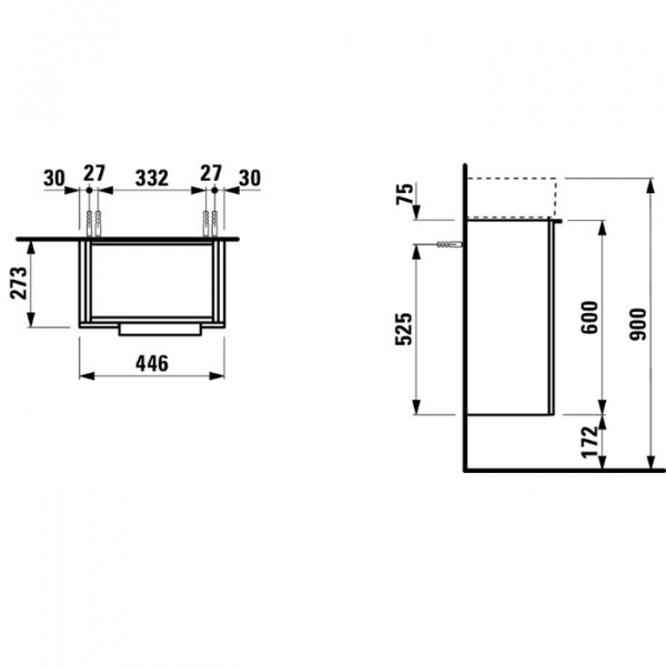 Laufen Kartell Тумба с раковиной, 44.5х27.5х61.5см, с 1 дверцей, с сифоном, цвет: белый глянцевый