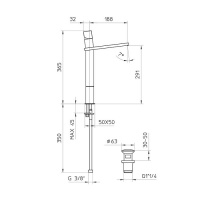 Bossini Cube Смеситель для раковины, на 1 отв., суперцвет:высокий с заглушкой 1”1/4, цвет: хром