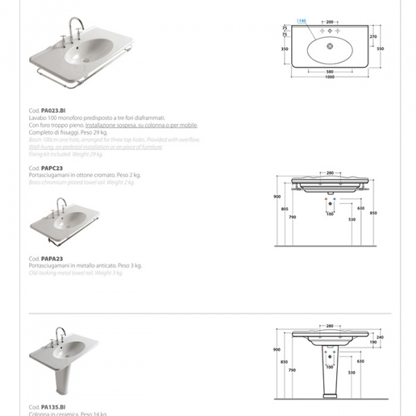 Globo Paestum Раковина 100х55х20 см,1 отв., цвет: белый
