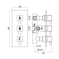 Gattoni Termostatici смеситель для душа 3 рычага на 2 выхода, цвет хром