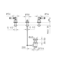Bossini Liberty Смеситель для биде на 3 отверстия с заглушкой 1”1/4, цвет: хром