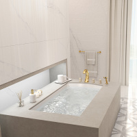 THG Nihal Porcelaine Ivoire Смеситель на борт ванны, на 5 отверстий, двойной, с ручным душем, цвет: Soft gold