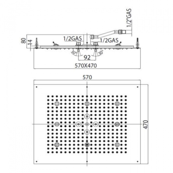 Bossini Dream Верхний душ 57x47см, с 8 LED (белый), 2 режима, потолочный, цвет: хром