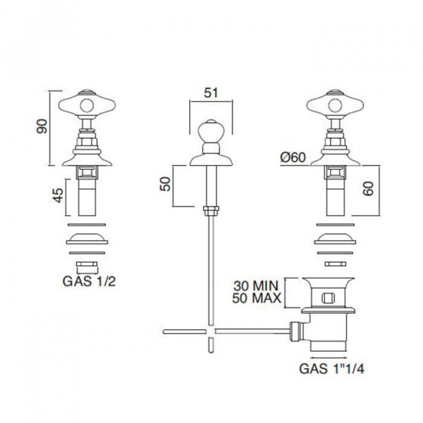 Sbordoni Magnolia Смеситель для биде на 3 отверстия, цвет: хром