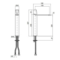 ANTONIO LUPI INDIGO Смеситель для раковины на 1 отверстие, однорычажный, высота 285 мм., ручка черная матовая, отделка: полированная натуральная латунь