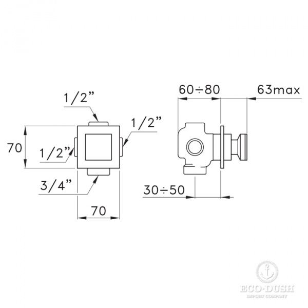 Stella Bamboo Quadro Встраиваемый переключатель для ванны/душа 0/150, цвет: хром