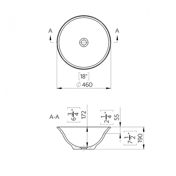 TW collection Раковина Ø46см., накладная, без перелива, цвет: белый матовый