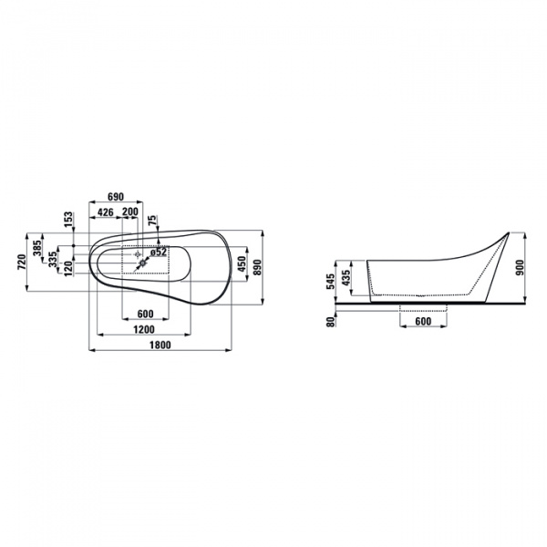Laufen Palomba Ванна 180x89x54см, свободностоящая, из материала Sentec