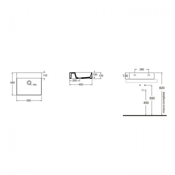 AZZURRA ELEGANCE Раковина 50х45 см, без отв., подвесная/накладная, цвет: белый