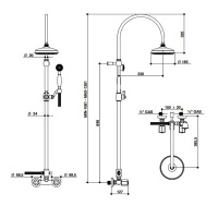 Bongio Fleur Blanc Душевая стойка с верхней лейкой D-185 мм и ручным душем на держателе,хром/белый