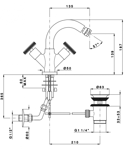 Nicolazzi Arena Смеситель для биде с поворотным изливом на 1 отверствие, цвет: хром