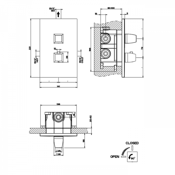Gessi Mimi Термостатический смеситель с подключением на 3/4”, 1 выход, внешняя часть, цвет: хром