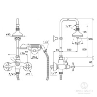 Stella Italica Душевой комплект 3284/33-90: смеситель, штанга+ручной+верхний душ 90мм, цвет: хром