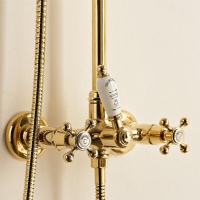 Sbordoni Londra Смеситель для душа настенный с ручн.душем, внешней трубкой, настенным держателем и верхним душем Ø200мм, цвет: глянцевая латунь