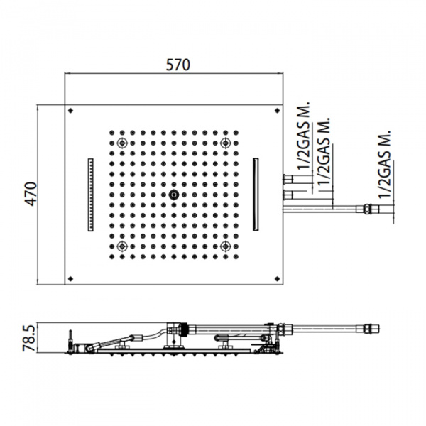 BOSSINI DREAM/3 Верхний душ 570 x 470 мм, 3 режима (дождь, каскад, водопад), с 4 LED (белый), блок питания/управления, цвет: хром