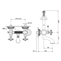 Nicolazzi Impero Смеситель для ванны с душем настенный, на 2 отверстия, излив: 155 мм, цвет: хром