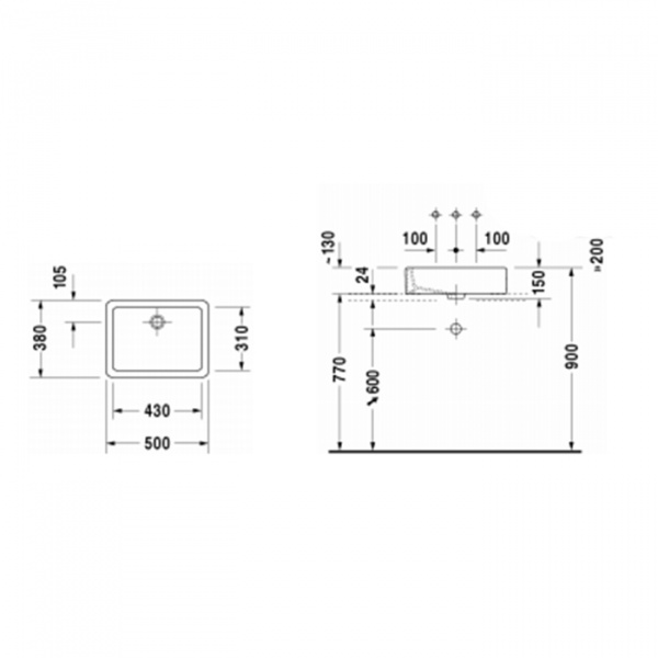 Duravit Vero Раковина 50х38 см, без отв., без перелива, цвет: белый