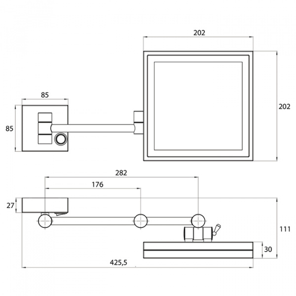 EMCO Pure Зеркало косметическое, LED, 202x202мм,  двойной, 3x кратное увеличение, подвесной, цвет: хром