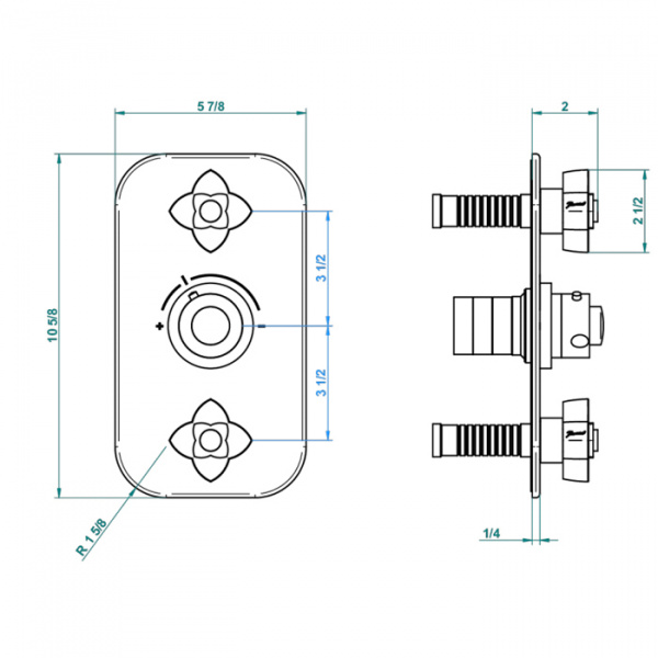 THG Pétale de cristal bleu Смеситель для душа, термостатический, 2 потока, цвет: хром/синий хрусталь