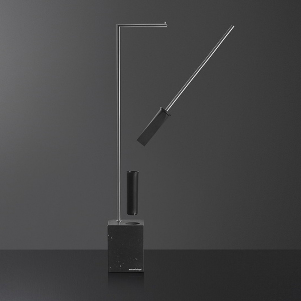 Antonio Lupi Biviocombi Стойка напольная 68.5см., с держателем туалетной бумаги и ершиком, база из мрамора Nero Marquinia satinato, цвет: Satin steel finish