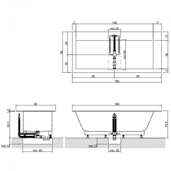 Antonio Lupi Biblio Ванна встраиваемая 180х80х53.5см