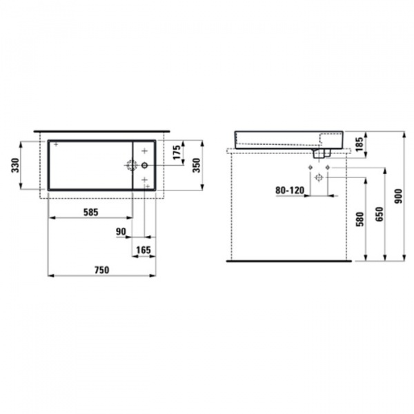 Laufen Kartell Раковина-чаша 75х35х12 см, без отв., без перелива, цвет: белый